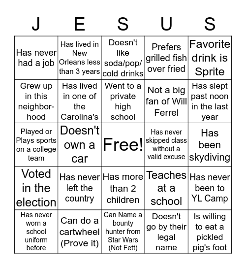 New Orleans YL Leader Bingo Card