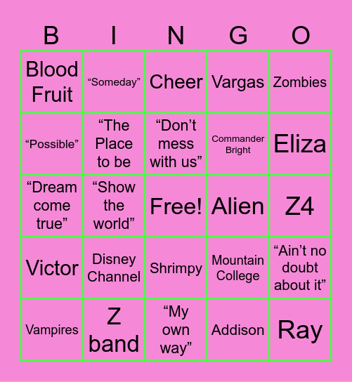 ZOMBIES 4 Bingo Card