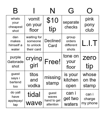 BAR BINGO Card
