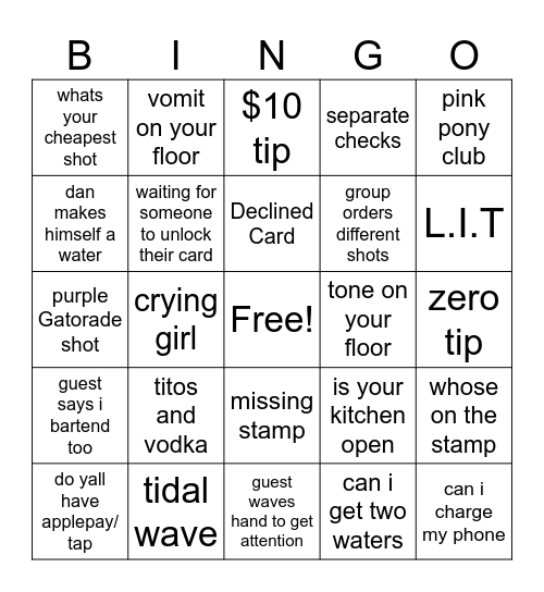 BAR BINGO Card
