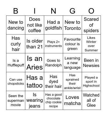 Randolph Mingle Bingo! Bingo Card