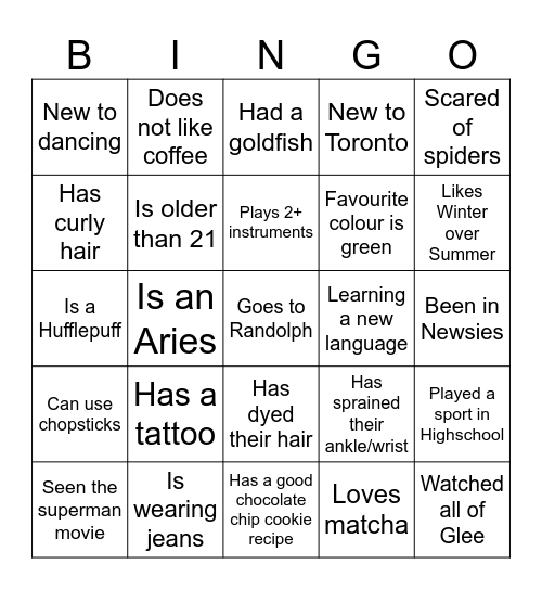 Randolph Mingle Bingo! Bingo Card