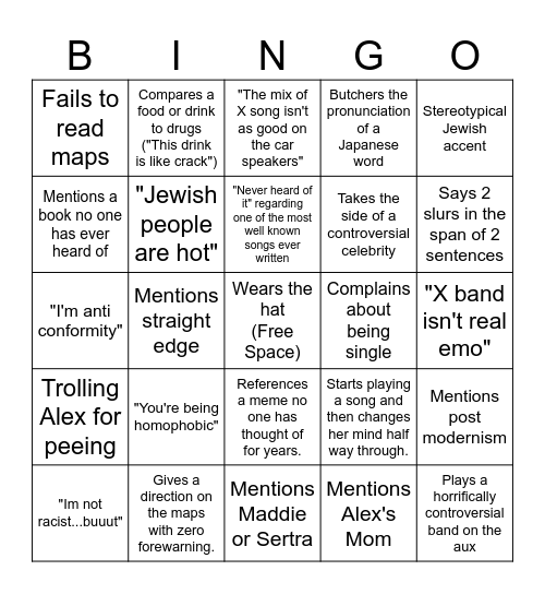 Sarah Bingo Card