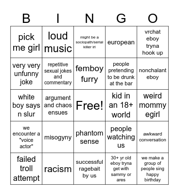 vrchat Bingo Card