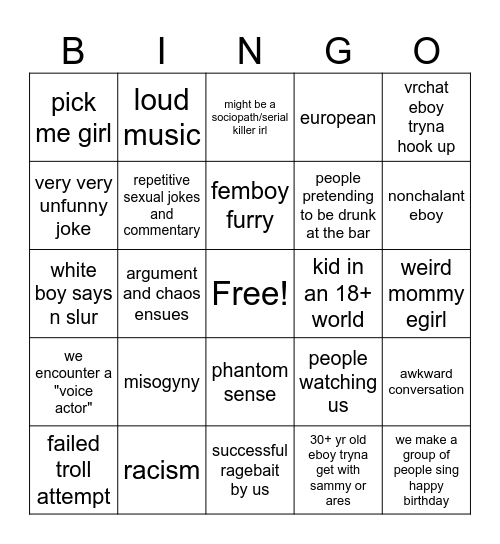 vrchat Bingo Card