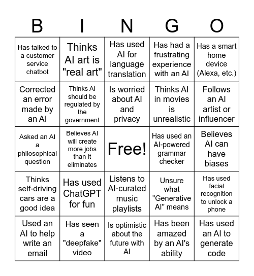 AI Bingo Card