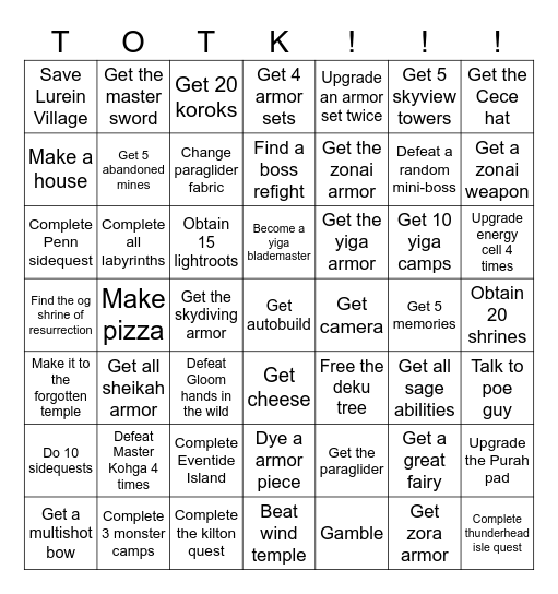 TOTK Bingo Card