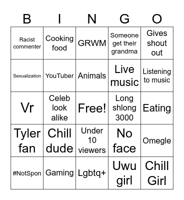 Tiktok Live Bingo Card