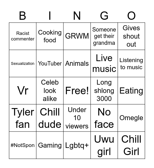 Tiktok Live Bingo Card