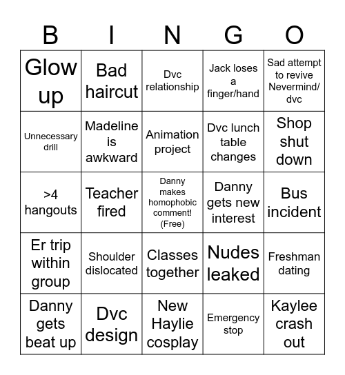 Shawsheen Bingo Card