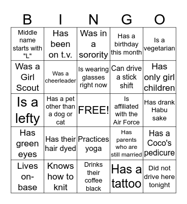 Sip and Shop Bingo Card