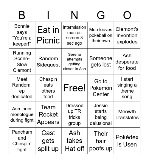 Pokemon XYZ Bingo Card