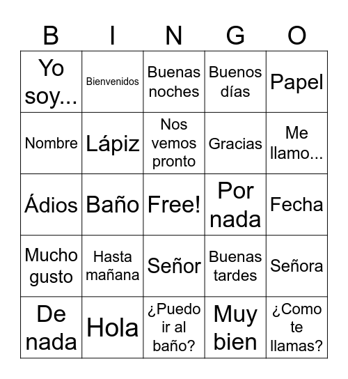 Greetings - Farewells - Cortesies  Titles Bingo Card