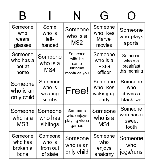 Human Bingo Card