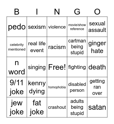 south park bingo Card