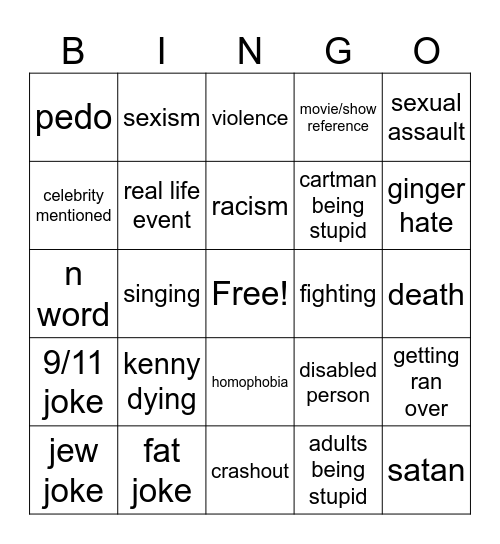 south park bingo Card