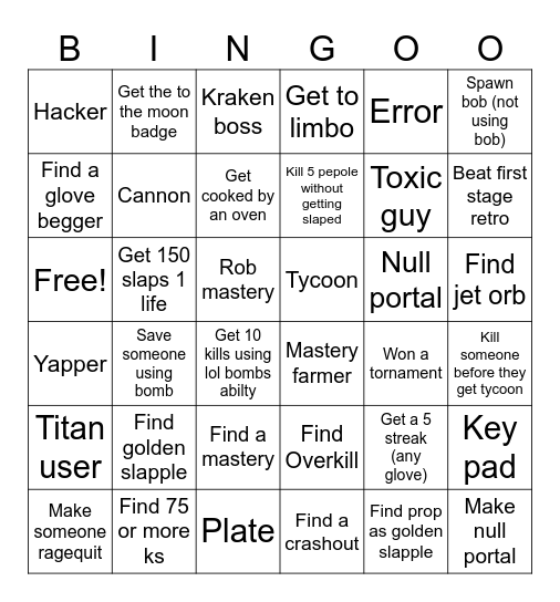 Slap battles bingo Card