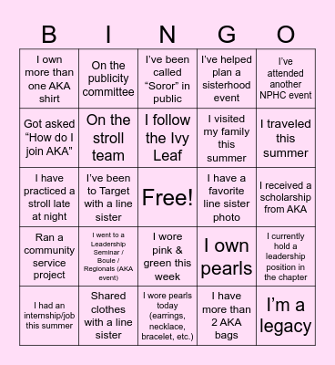 Theta Gamma Bingo Card