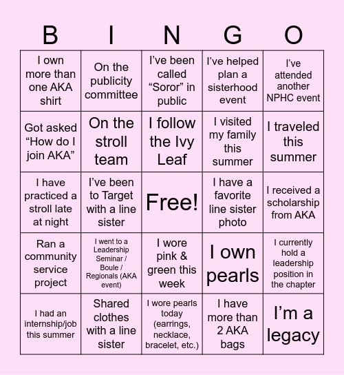 Theta Gamma Bingo Card