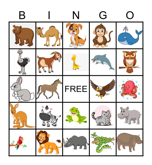 Animal Bingo Card