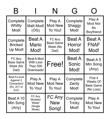 FNF Bingo!!! Bingo Card