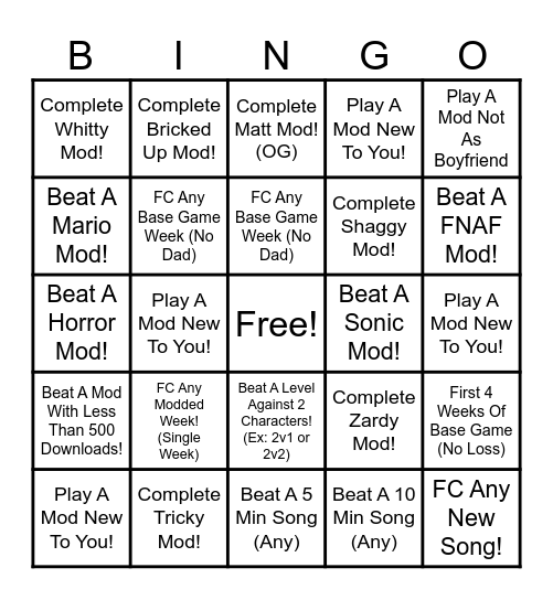 FNF Bingo!!! Bingo Card