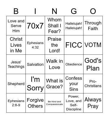 FORGIVENESS Bingo Card