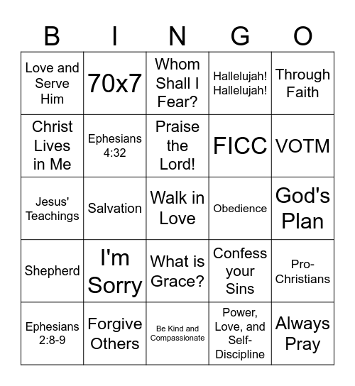 FORGIVENESS Bingo Card