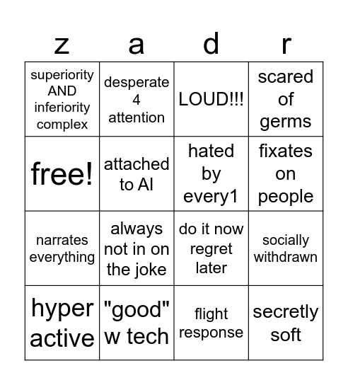 zim kinnie Bingo Card