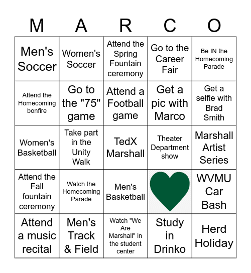 Max out Marshall Bingo Card