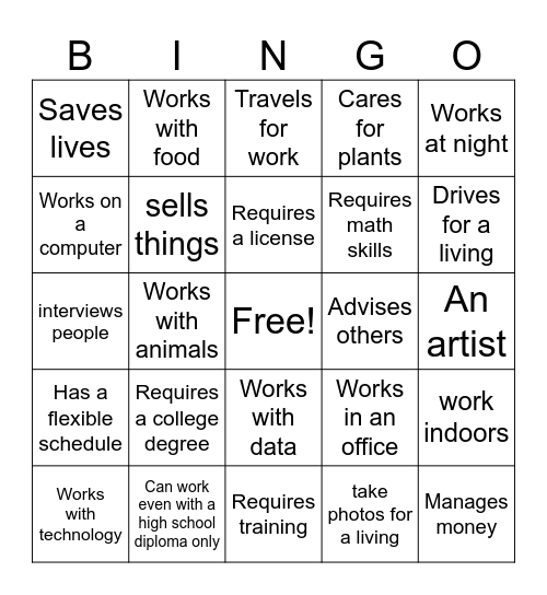 CAREER BINGO Card