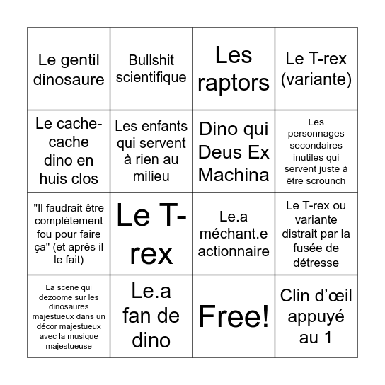 Bingo Jurassic Park Bingo Card