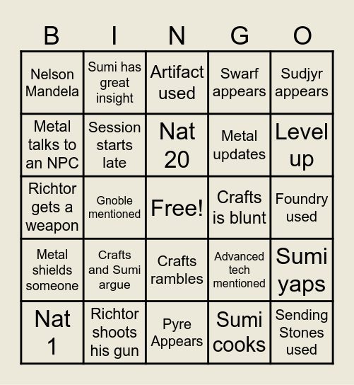 Gearton Bingo Card
