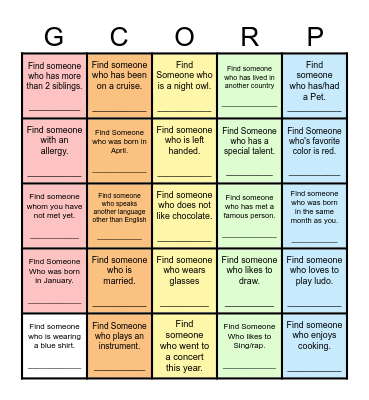 Find Someone Who... Bingo Card