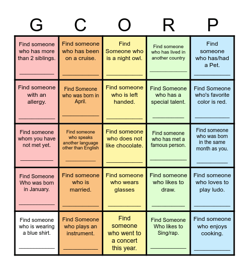 Find Someone Who... Bingo Card