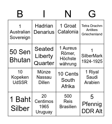 Coin Bingo Card