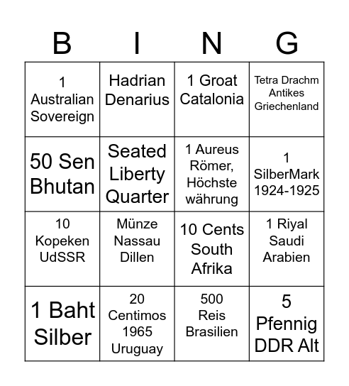 Coin Bingo Card