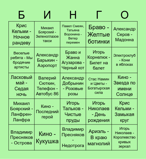 80-е Bingo Card