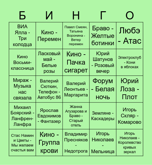 80-е Bingo Card