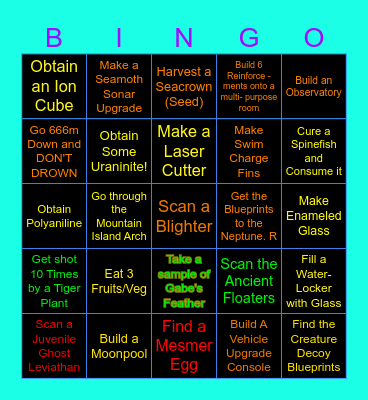 Subnautica Bingo Card