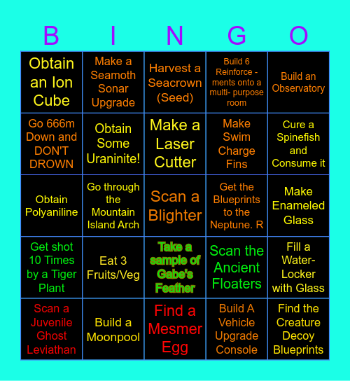 Subnautica Bingo Card
