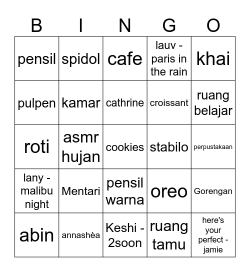 Mentari Bingo Card