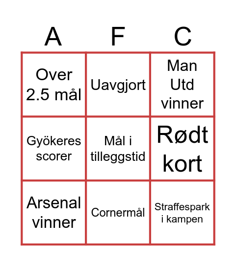 Arsenal Bingo Card