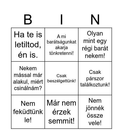 Kifogások Bingo Card