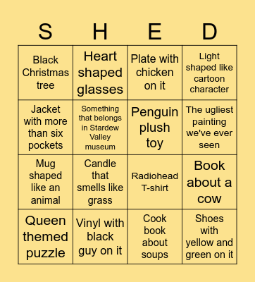 Vintage Shed Bingo Card