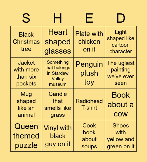 Vintage Shed Bingo Card