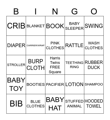 Evaleen's Baby Shower Bingo Card
