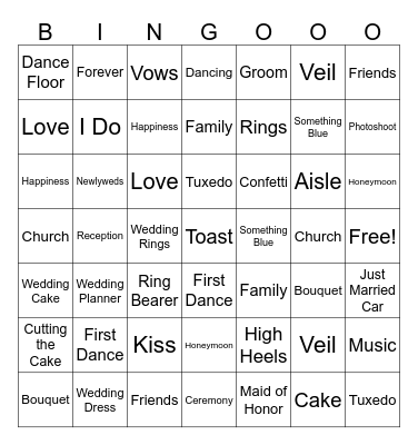 BETTY'S BRIDAL SHOWER BINGO Card