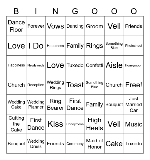 BETTY'S BRIDAL SHOWER BINGO Card