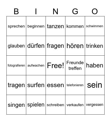 Verbs :) Bingo Card